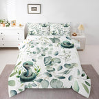 Erosebridal Cute Snake Full Size Comforter Set for Kids Child Green Eucalyptus Bedding Set, Wild Animal Down Comforter Botanical Plant Leaves Bed Set, Cartoon Wildlife Quilted Duvet