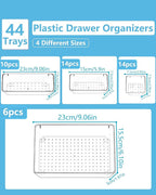 44 Pcs Makeup Drawer Organizer Set, 4 Sizes Versatile Vanity Drawer Organizer for Makeup, Non-Slip Desk Organizer Trays for Bathroom, Bedroom, Office, Fits Jewelry and Office Supplies