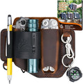 FLYHOMES Genuine Leather Multitool Sheath | Handmade Stitched EDC Belt Organizer for Leatherman Surge | Flashlight, Knife Holster, Pen & Tools Pouch | Dark Brown + Black (Large)