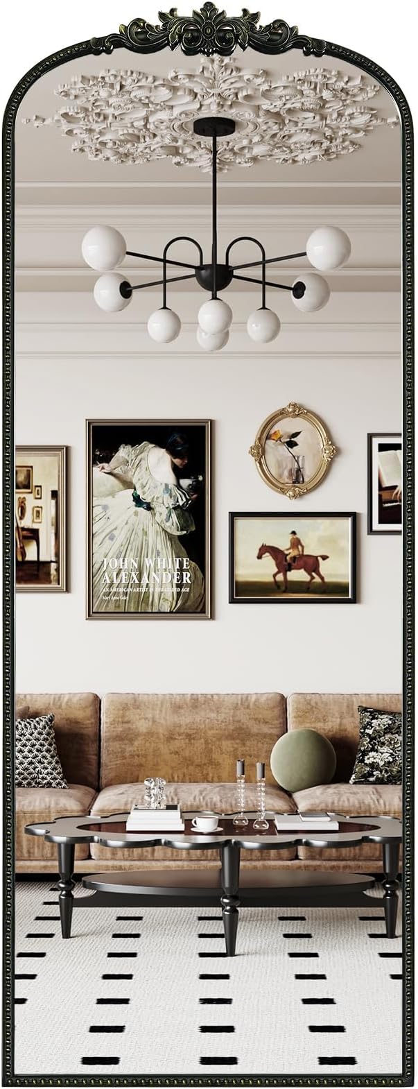 WallBeyond Arched Full Length Mirror Wall Mounted, 21x56 Inch Black Antique Mirror, Vintage Metal Frame Full Body Mirro for Bedroom, Living Room, Hanging or Leaning