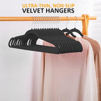 Velvet Hangers, 50 Pack Black Slim Felt Hangers with 360 Swivel Hook, Non-Slip, Heavy Duty for Coats, Pants & Dresses
