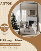 Antok Full Length Mirror, 72"x44" Floor Mirror, Floor Standing Freestanding Full Body Mirror with Stand for Bedroom, Hanging Mounted for Living Room Cloakroom, Black