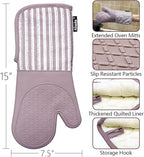 Alselo Silicone Oven Mitts Heat Resistant 932℉ with Waterproof & Non-Slip Kitchen Mittens, Set of 2 Extra Long Oven Gloves with Soft Cotton Terry Lining for Baking Cooking Barbecue(2, Purple Mitts)