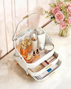 Makeup Organizer with Drawers & Lid - Portable Large Cosmetic Storage Case for Vanity Countertop, Travel, Gift for Women, Girls, 11"×7"×15", White