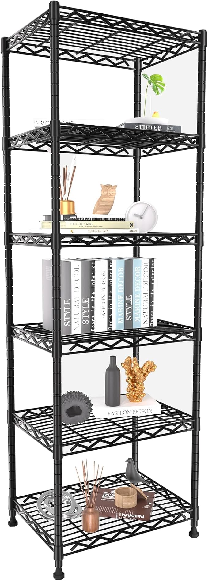 GIOTORENT 6-Tier Storage Shelves Standing Shelving Metal Units, Adjustable Height Wire Shelf Display Rack for Pantry Laundry Bathroom Kitchen 16.6” x 11.8” x 63”, Black