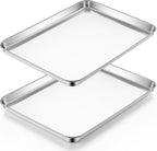 LIANYU 2 Pack Cookie Sheets for Baking, Stainless Steel Baking Tray Pan, 16x12 Inch Jelly Roll Pan for Oven, Healthy Metal Tray for Home Bakery Hotel Restaurant, Heavy Duty & Dishwasher Safe