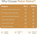 Nature-Inspired Rattan Pantry Organizer Baskets Set of 2 with 3 Removable Dividers – Handwoven Storage Bins for Kitchen or Bathroom Organization, Ideal for Snacks, Coffee & Tea (13” x 7.3” x 3.7”)
