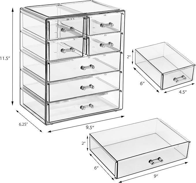 Sorbus Acrylic Makeup Organizer Set, 7-Drawer Vanity & Countertop Cosmetic Storage with Small & Wide Drawers, Clear Makeup Storage for Brushes, Lipsticks, Jewelry – Holiday Gift for Women & Teens