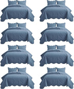 IR Imperial Rooms 8 Pack Quilt King Size Bedding (106" x 96") - Bulk Wholesale for Hotels, Guest Bedroom & Airbnbs - Lightweight Microfiber Reversible Floral Embossed Quilts Bedspreads (Light Blue)