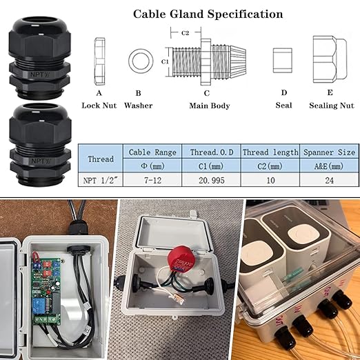 Zulkit 2pcs Junction Box ABS Plastic Dustproof Waterproof IP65 Electrical Boxes Hinged Shell Outdoor Universal Project Enclosure 8.7 x 6.7 x 4.3 inch (220x170x110 mm)