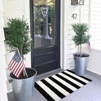 KOZYFLY Black and White Area Rug 27.5x43 Inches Striped Front Door Rug Cotton Washable Indoor Outdoor Rug Doormats Outdoor Small Striped Rugs for Kitchen Entryway Patio Front Porch Decor