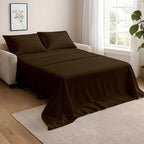 NON Sticky cotton Full Size Sleeper Sofa Sheets, 4 Piece Egyptian Cotton Bed Sheet Set for Sofa Bed, 8" Deep Pocket for Pull Out Couch Mattress, 54" x 75", Chocolate Stripe, Soft & Breathable