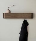 Kazai. Wall-Mounted Coat Rack 'Toke' - Modern Design Coat Rack with Hidden Wall Hooks - Solid Wood Veneer Panel Coat Hanger - Oak, Dark