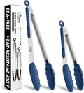 HOTEC Premium Stainless Steel Locking Kitchen Tongs with Silicon Tips, Set of 2-9" and 12", Classic Blue