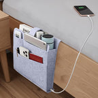 Seefoo Bed Caddy Organizer, Bunk Bed Shelf Caddy with 4 Pockets, Easy Storage as Books, Remotes, Magazine Holder, Sturdy Bedside Organizer for Bed, Bunk, Dorm, Sofa Grey