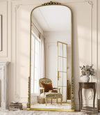 Antique Full Length Mirror 71" x 32", Antique Gold Arched Large Vintage Mirror in Baroque Style with Tempered Glass, Freestanding for Bedroom, Living Room, Cloakroom