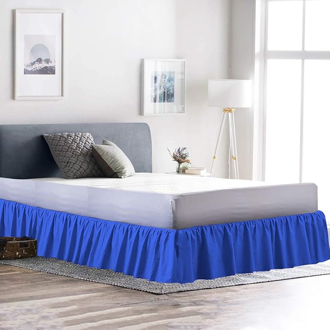 Ruffled Bed Skirt (Full, Royal Blue) 18 Inch Drop Dust Ruffle with Platform, 100% Cotton 600 Thread Count Fabric, Gathered Styling, Available in All Bed Sizes and 23 Colors - Bedskirt