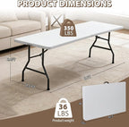 SUPER DEAL 8FT Folding Picnic Table for Indoor Outdoor, Portable Fold-in-Half Plastic Dining Camping Party Table with Carrying Handle