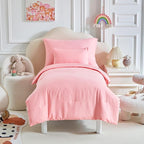 Toddler Bedding Set - 5 Piece Soft and Breathable Toddler Bed Set for Boys and Girls, Includes Quilted Comforter, Fitted Sheet, Flat Top Sheet, Standard Pillowcase and Toddler Pillowcase, Pink