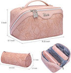 BOYATU Travel Makeup Bags Cosmetic Organizer Bag: 3-Set Large Capacity Make up Bag - PU Leather Toiletry Bags for Women - Wide Open Portable Pouch with Divider & Handle (01-Z-Pink)