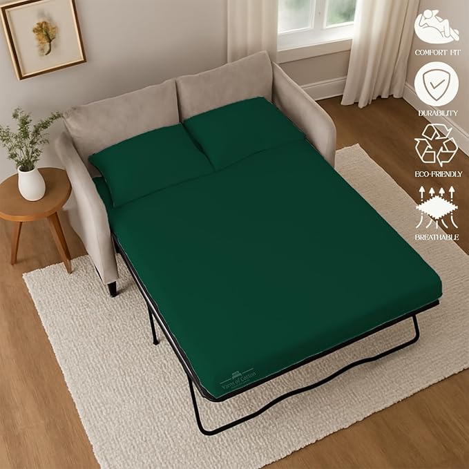 Sleeper Sofa 4 Piece Bed Sheet Set Premium Quality 100% Cotton 500 Thread Count, Smooth & Super Soft Sateen Weave, Extra Soft Bed Sheets, Wrinkle Free, 8 Inch Deep Pocket (Twin, Olive)
