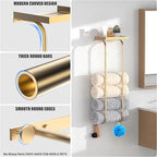 31" Towel Racks for Bathroom, Heavy-Duty Stainless Steel Holds 6 Large Rolled Towels,Wall Mounted Towel Holder with Shelf & Hooks,Extra-Wide Opening Wall Storage for Small Bathroom, Brushed Gold