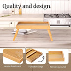 Fibogollo 2 Pack Bamboo Bed Tray Table with Folding Legs,Breakfast Trays,Serving Tray for Food and Snack,Laptop Trays for Working(Natural)