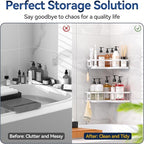 YASONIC Shower Caddy Corner, 2-Pack Adhesive Rustproof Stainless Steel Shower Shelves with Soap Holder, No Drilling Shower Organizer Corner for Dorm, Renters Bathroom White