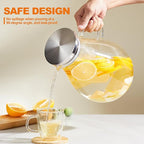 1 Gallon Glass Pitcher with Lid and Handle, Hot & Cold Water Jug, Extra-Wide Mouth Beverage Carafe for Juice, Iced Tea & Drinks
