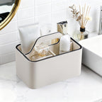 Caddy Organizer with Handle, PU Leather Remote Control Holder Desk Caddy, Portable Makeup Remote Organizer for Table, Nightstand, Office (Cream)