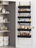 Over the Door Pantry Organizer, 6-Tier Metal Pantry Door Organization and Storage, Hanging Kitchen Basket Spice Rack Seasoning Shelves, Cabinet Door Organizer for Easy Install Black