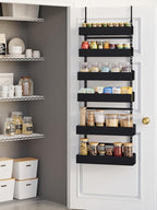 Over the Door Pantry Organizer, 6-Tier Metal Pantry Door Organization and Storage, Hanging Kitchen Basket Spice Rack Seasoning Shelves, Cabinet Door Organizer for Easy Install Black