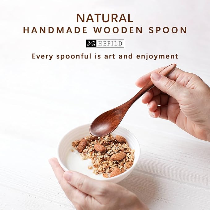 2 PCS Small Wooden Spoons, 5.8 Inch Honey Spoons for Tea, Hardwood Wooden Honey Teaspoon for Coffee, Little Tiny Wood Spoons, Bamboo Table Spoon for stirring, Wooden Spoons for Utensils Set