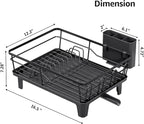 Urackify Dish Drying Rack for Kitchen Counter, Sink Dish Rack with Drainboard 12.2" W x 16.5" L, Large Dish Drainer with Cutlery Holder, Home Countertop Plate Dryer Storage Rack, Black