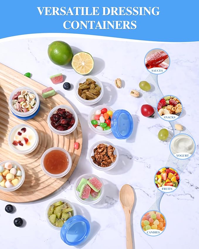 Salad Dressing Containers, [8 Pack*2 oz] Reusable Easy to Open Dressing, Condiment, Sauce, Dip Containers to Go With Leak-Proof Twist Top Lids, Bpa Free, Safe For Microwave, Freezer, Dishwasher