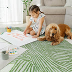YIHOUSE Green Rug for Living Room, 6×9 Modern Abstract Area Rug, Geometric Contemporary Wave Striped Rugs for Playroom Nursery, Washable Nonslip Large Ultra-Thin Rug for Bedroom Dining Room