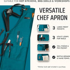 Asaya Chef and BBQ Apron with Bottle Opener and Hand Towel - 10oz Cotton Canvas, Stainless Steel Hardware - Cross Back Straps