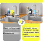 Maifan Sink Caddy Sponge Holder for Kitchen with Brush Holder and Stainless Steel Self Drain Tray, Rustproof Kitchen Sink Organizer for Sponge, Soap Dispenser Storage Accessories (Lacquer Silver)