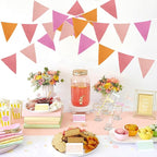 Zwiebeco 39Ft Orange Pink Fabric Bunting Banner Triangle Flags Party Decorations Hanging Cotton Garland Pennant for Engagement Wedding Baby Shower Birthday Festivals Nursery Home Outdoor Garden