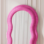 Rowjut Full Length Mirorr, 63"x24" Mirrors Full Length, Irregular Wavy/Wall Mounted/Standing Floor Mirror with Flannel, Body Mirorr Hanging or Leaning Against Wall for Bedroom (Pink)