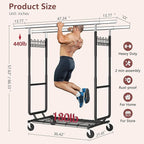 Hoctieon 2-Minute Assembly Double Rod Clothes Rack, Heavy Duty Rolling Clothing Racks with Wheels, Foldable Commercial Garment Rack, Extendable Hanging Bar, Adjustable Metal Pole with Hooks, Black