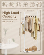 Large Metal Coat Rack Freestanding, Modern Coat Hanger Stand with 2 Hooks and Heavy Rock Slab Base, Industrial Clothing Rack, 25.6 x 11.8 x 68.9 In, White, GYJ202LW