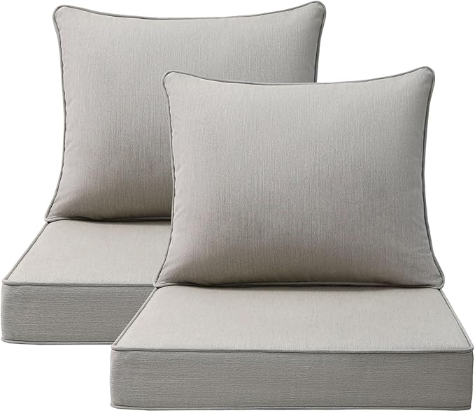 Sunbrella Outdoor Chair Cushions Set, 22" x 22", Set of 2, Water-Repellent, Fade Resistant, Deep Seat Bottom and Back Cushion for Backyard, Couch, Sofa and Patio Furniture, Specrtum Pebble