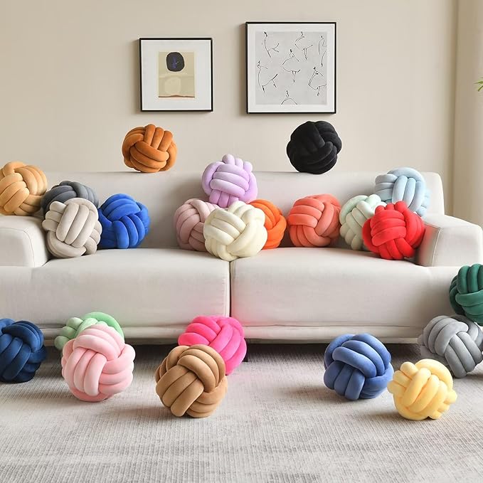 Decorative Throw Knot Pillow Ball for Home Chair Sofa Aesthetic Round Velvet Knotted Pillow Cushion (Green, 11 inch)