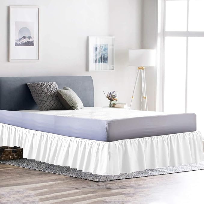 Bed Skirt - Ruffled Bed Skirt (Full XXL, White) 12 Inch Drop Dust Ruffle with Platform, 100% Cotton 800 Thread Count Fabric - Dust Ruffle Bedskirt for Easy Fitting and Easy Care