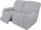 Easy-Going 6 Pieces Recliner Loveseat Stretch Sofa Slipcover Sofa Cover Furniture Protector Couch Soft with Elastic Bottom Kids, Spandex Jacquard Fabric Small Checks Silver Gray