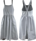 Uaussi Cotton Linen Apron Cross Back Work Apron for Women with Pockets Pinafore Dress X Cross Halter Apron for Chef Gardening