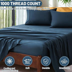 Extra Deep Pocket Queen Sheets 18-24 Inch 100% Egyptian Cotton 1000 Thread Count Sateen Weave Soft Breathable 4 Pieces（Queen,Navy）