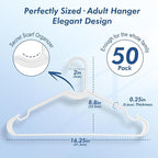 HOUSE DAY White Plastic Hangers 50 Pack, 16.25" Slim Hangers with Non-Slip Extended Notch, Perfect for Plus Size & Curvy Fits, Closet Organization Essential, Space Saving for Dorm Apartment Home