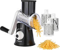 Rotary Cheese Grater Hand Crank - Cheese Shredder Hand Crank with Handle, Vegetable Shredder with 3 Stainless Steel Blades & Strong Suction Base – Round Slicer & Food Chopper for Kitchen